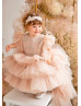 Pearl Beaded Lace Tulle High Low Flower Girl Dress